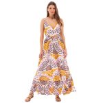 Platinum Φόρεμα Λευκό Έντονα Print Γυναικείo Boho Με Σχέδια Γυναικείο Μακρύ Εξώπλατο All Day Free Size - 22628