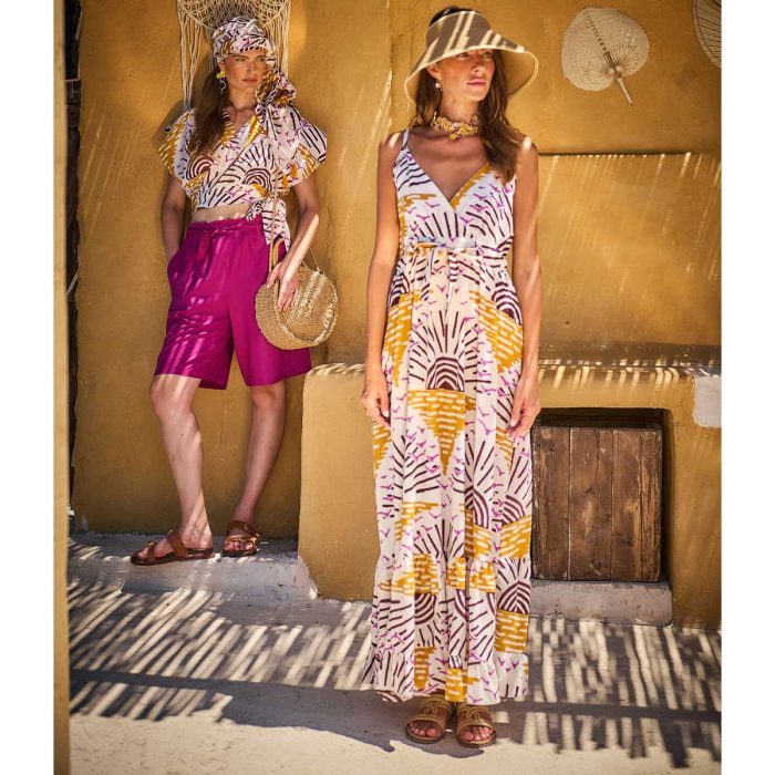 Platinum Φόρεμα Λευκό Έντονα Print Γυναικείo Boho Με Σχέδια Γυναικείο Μακρύ Εξώπλατο All Day Free Size - 22628 - Image 3