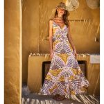 Platinum Φόρεμα Λευκό Έντονα Print Γυναικείo Boho Με Σχέδια Γυναικείο Μακρύ Εξώπλατο All Day Free Size - 22628 - Image 4