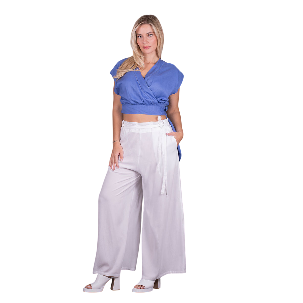 Platinum Μπλούζα Μπλε Γυναικεία Kρουαζέ Αμάνικη All Day Free Size - 22635-BL