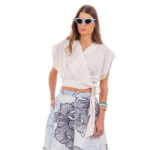 Platinum Μπλούζα Λευκό Γυναικεία Kρουαζέ Αμάνικη All Day Free Size - 22635-W