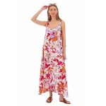 Platinum Φόρεμα Λευκό Γυναικείο Με Πολύχρωμα Floral Maxi All Day Free Size - 22642