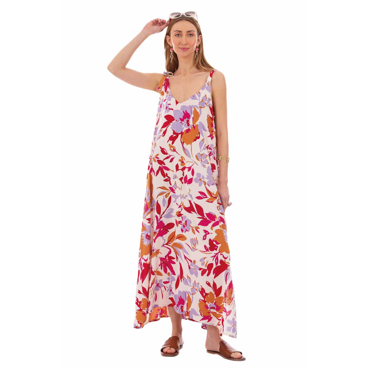 Platinum Φόρεμα Λευκό Γυναικείο Με Πολύχρωμα Floral Maxi All Day Free Size - 22642