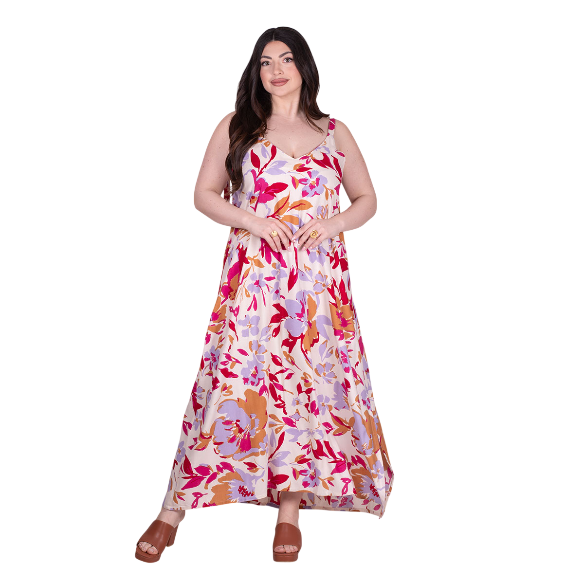 Platinum Φόρεμα Λευκό Γυναικείο Με Πολύχρωμα Floral Maxi All Day Free Size - FS22642