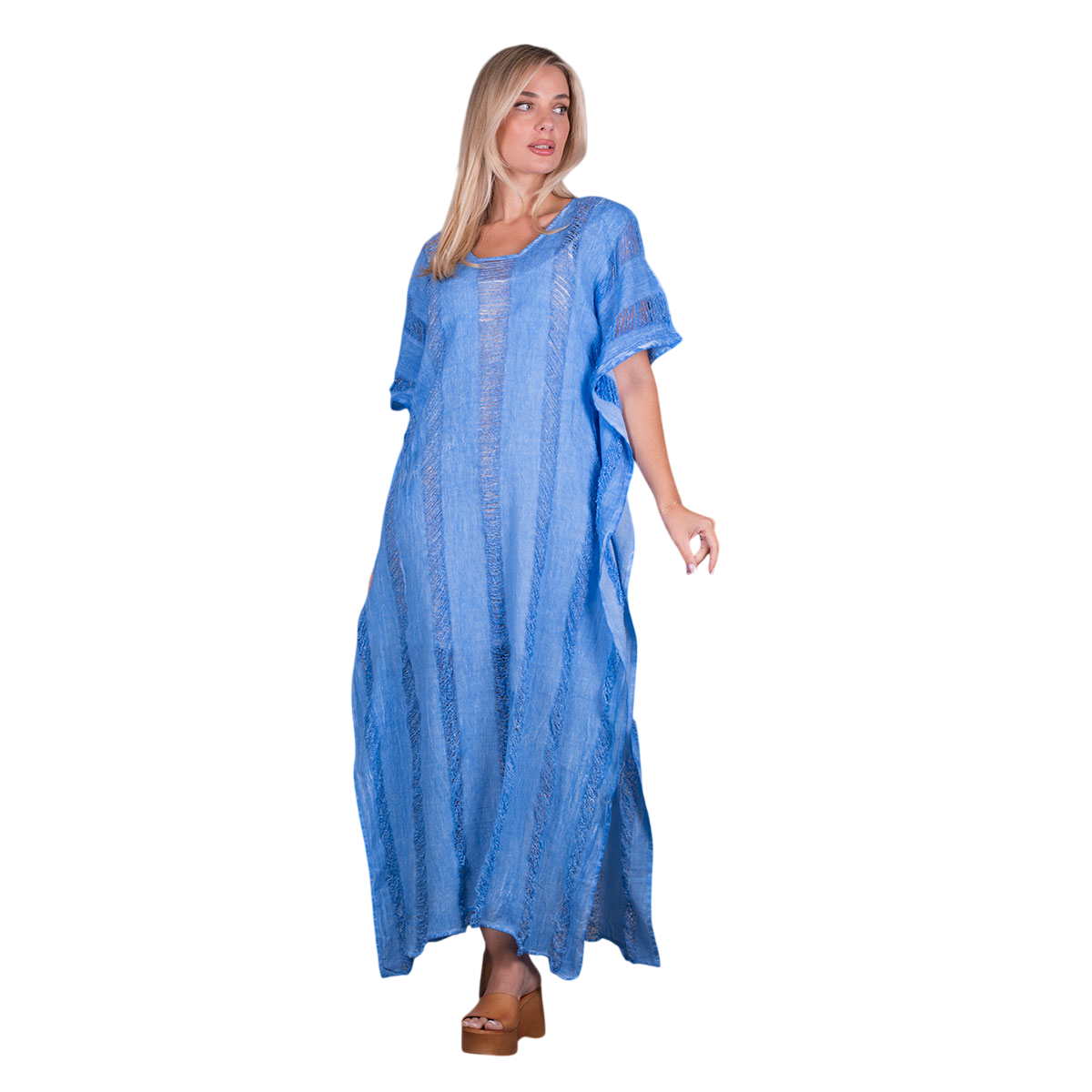 Platinum Καφτάνι Μπλε Γυναικείο Με Σχέδια Υφαντό Maxi Free Size - 52601-BL