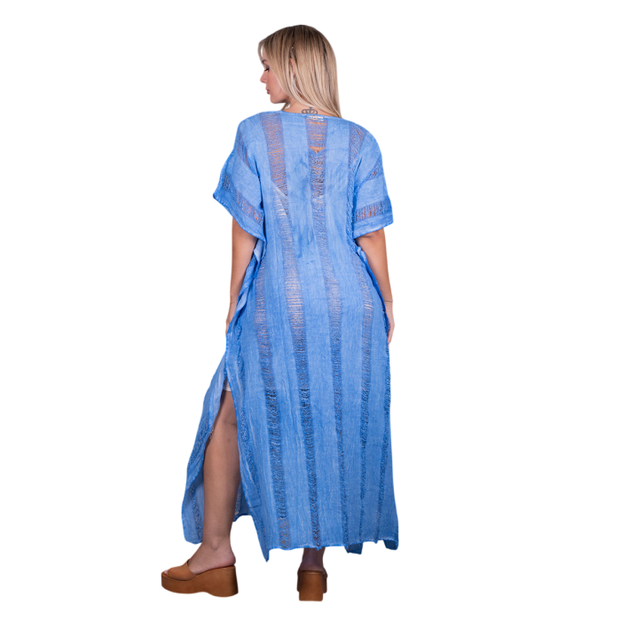Platinum Καφτάνι Μπλε Γυναικείο Με Σχέδια Υφαντό Maxi Free Size - 52601-BL - Image 3