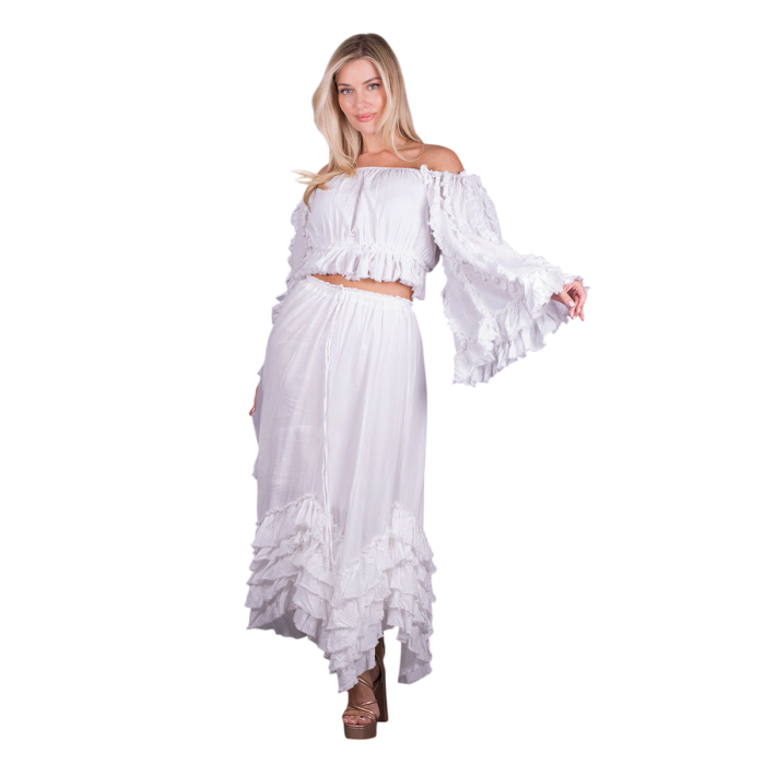 Platinum Φούστα Λευκή Γυναικεία Maxi Ρομαντική Vintage Ασύμμετρη Με Βολάν All Day Free Size - 62019-W - Image 3