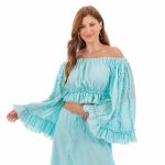 Platinum Μπλούζα Krop Top Aqua Γυναικεία Off Solder Με Βολάν Flair All Day Free Size - 62604-AQ