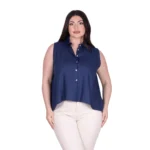 Platinum Πουκάμισο Blue Navy Γυναικείο Αμάνικο Ασύμμετρο Casual All Day - 6658-BL