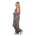 Platinum Παντελόνα Μαύρη Με Εκρού Και Χρυσά Print Boho Γυναικεία All Day Free Size - 82607-33 - Image 3