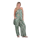 Platinum Παντελόνα Πράσινη Με Εκρού Και Χρυσά Print Boho Γυναικεία All Day Free Size - 82607-35 - Image 3