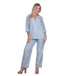 Platinum Πουκάμισο Light Blue Γυναικείο Με Γιακά Και Κέντημα Κοντομάνικο All Day Free Size - 92682-BL - Image 3