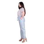 Platinum Παντελόνα Light Blue Με Εκρού Κεντητά Σχέδια Γυναικεία All Day Free Size - FS92683-BL - Image 2