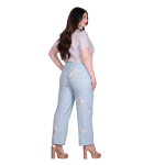 Platinum Παντελόνα Light Blue Με Εκρού Κεντητά Σχέδια Γυναικεία All Day Free Size - FS92683-BL - Image 3