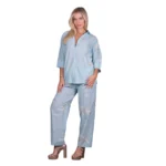 Platinum Παντελόνα Light Blue Με Εκρού Κεντητά Σχέδια Γυναικεία All Day Free Size - 92683-BL - Image 4