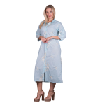 Platinum Πουκαμίσα Light Blue Με Εκρού Κεντητό Σχέδιο Γυναικεία Μακριά Τρουακάρ All Day Free Size - HR92685-BL - Image 4