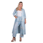 Platinum Πουκαμίσα Light Blue Με Εκρού Κεντητό Σχέδιο Γυναικεία Μακριά Τρουακάρ All Day Free Size - HR92685-BL - Image 2