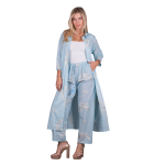 Platinum Πουκαμίσα Light Blue Με Εκρού Κεντητό Σχέδιο Γυναικεία Μακριά Τρουακάρ All Day Free Size - HR92685-BL