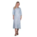 Platinum Φόρεμα Light Blue Με Εκρού Κεντητό Σχέδιο Γυναικείο Μακρύ Τρουακάρ All Day Free Size - 92685-BL - Image 2