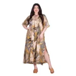 Platinum Καφτανοφόρεμα Λαδί Με Μπεζ Boho Σχέδια Γυναικείο Μακρύ Κοντομάνικο - FS22504