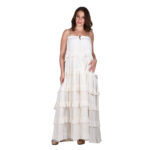 Platinum Φόρεμα Εκρού Γυναικείο Τιραντέ Maxi Klos Vintage Με Βολάν Free Size - SAR-62108-EK