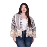 Platinum Σακάκι Λευκό Με Γκρι Ριγέ Σχέδια Γυναικείο Casual Κοντό Free Size – CNA-19-J