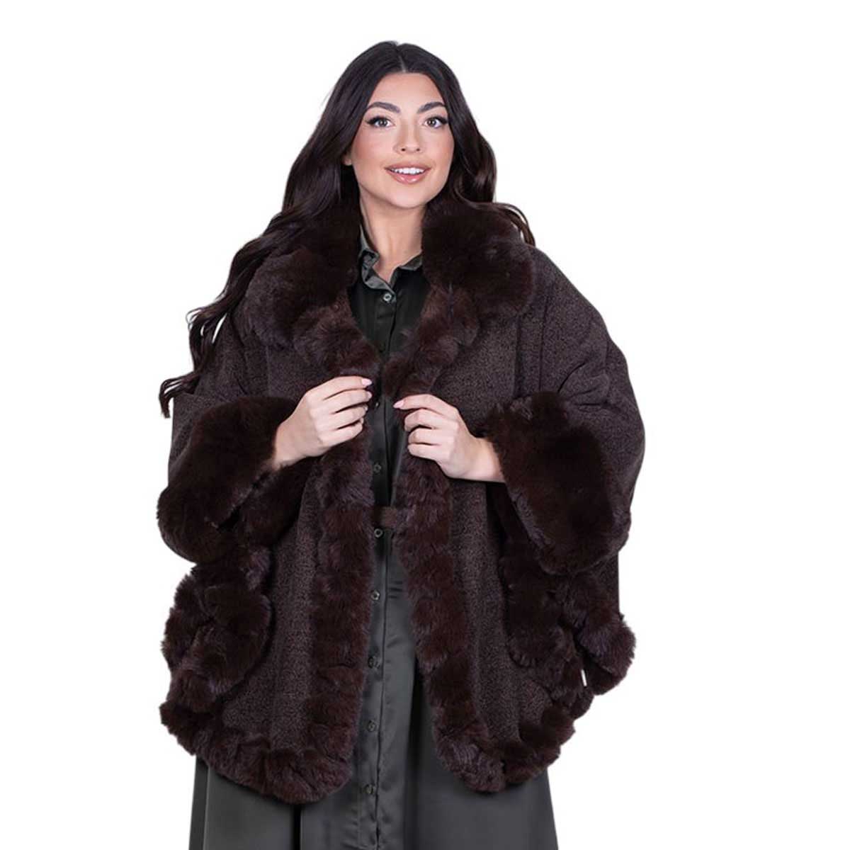 Fairyland Κάπα Dark Chocolate Γυναικεία Με Οικολογική Γούνα All Day Free Size - FM-30985-DR