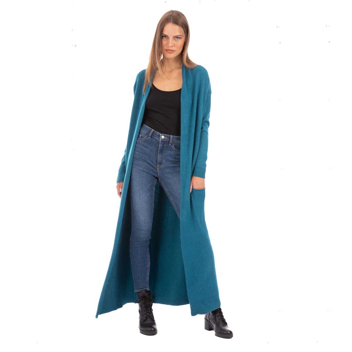 Platinum Ζακέτα Πετρολ Γυναικεία Casual Με Τσέπες Maxi All Day Free Size - IT-8062-PR