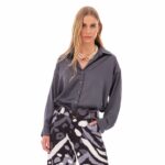 Platinum Πουκάμισο Γκρι Γυναικείο Σατινέ Με Γιακά All Day Free Size - 266-G