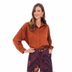 Platinum Πουκάμισο Terracotta Γυναικείο Σατινέ Με Γιακά All Day Free Size - 266-TER