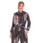 Platinum Γυναικείο Μπλουζοπουκάμισο Μαύρο Με Floral Σχέδιο All Day Free Size - 306-BC