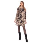 Platinum Φόρεμα Μπεζ - Μαύρο Με Print Γυναικείο Εβαζέ All Day Free Size - 327-BC