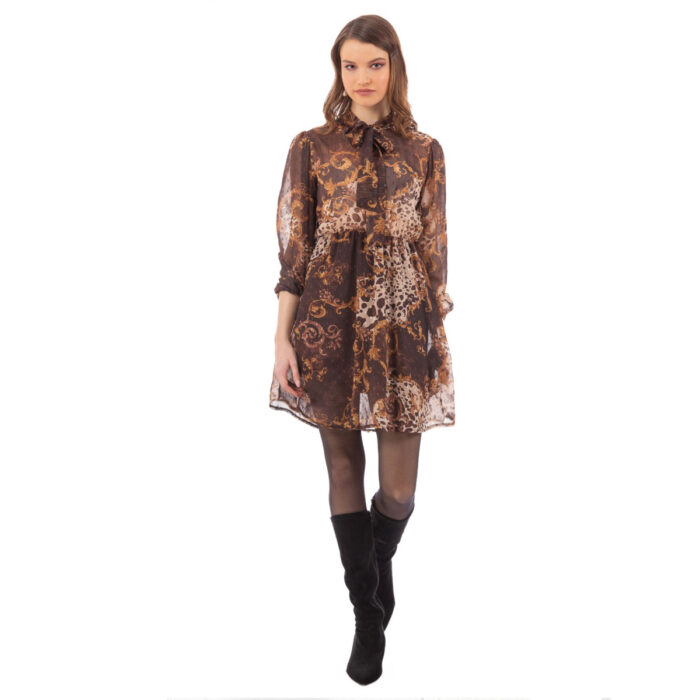 Platinum Φόρεμα Καφέ Με Animal Print Γυναικείο Κοντό Girly All Day Free Size - 330-BW