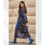Platinum Φόρεμα Μπλε - Μωβ Floral Γυναικείο Μακρύ Lurex Μεσάτο Με Ζώνη All Day Free Size - 331-BL - Image 2