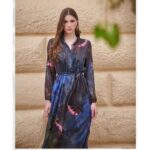Platinum Φόρεμα Μπλε - Μωβ Floral Γυναικείο Μακρύ Lurex Μεσάτο Με Ζώνη All Day Free Size - 331-BL - Image 3