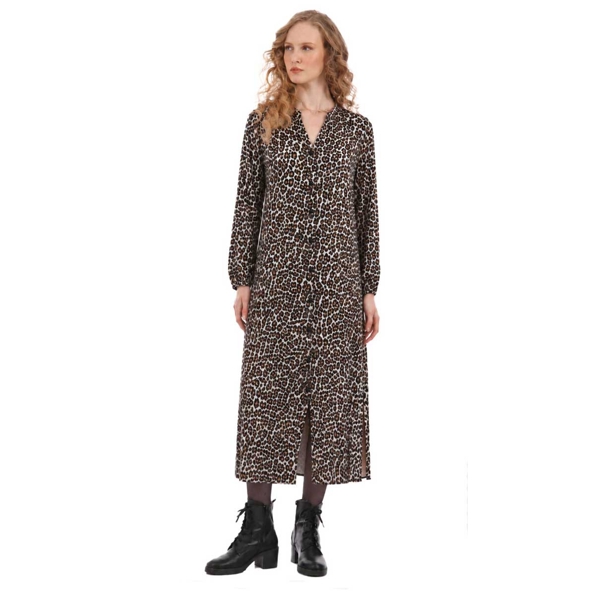 Platinum Φόρεμα Εκρού Με Γήινα Animal Print Γυναικείο Μακρύ All Day Free Size - 91491