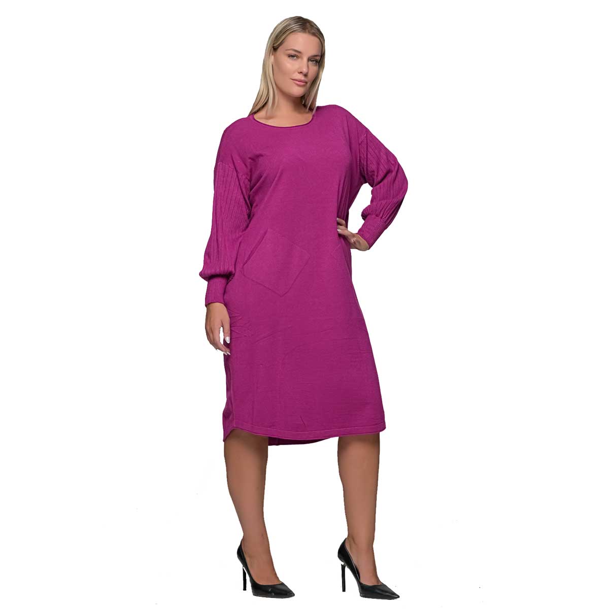 FS33752-F Gomore Φόρεμα Magenta Γυναικείο Μidi Φαρδύ Πλεκτό All Day Free Size - FS33752-F - Image 1